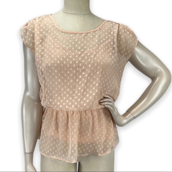 Black‎ Rainn Sheer Swiss Dot 2pc Peach Blouse Top Small S - Picture 1 of 5